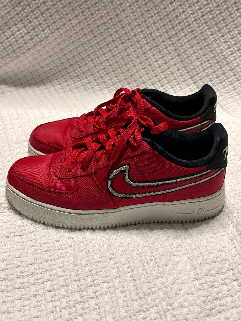 Nike Air Force 1 Low University Red Black Nylon Embroidered Swoosh
